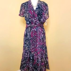 Coldwater Creek short sleeved ruffle hem faux wrap dress